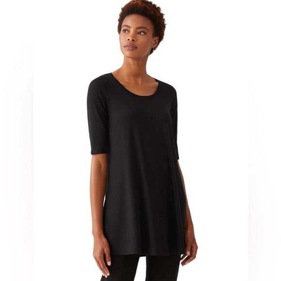 Eileen Fisher Black Jersey Scoop Neck Top size S/P - Picture 1 of 9